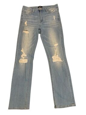 Distressed Light Blue Straight Leg Women's Jeans